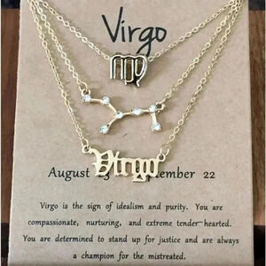 Virgo Horoscope 3 Rose Gold Tone Stone Faux Zodiac Astrology Necklace New NWT